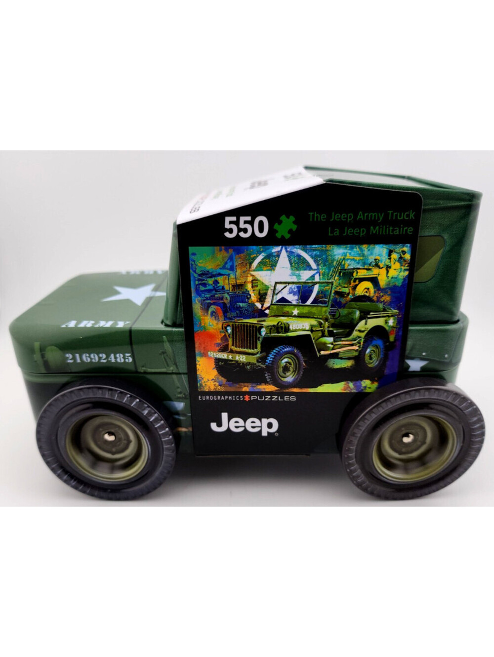 NEW 1941 Jeep Willy’s MB Army Truck Puzzle – 550 Pcs – Collectible Tin + Poster